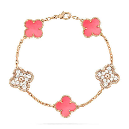 [Echo Fine ]CLOVER 5 MOTIF DIAMOND PINK MOP PINK GOLD BRACELET
