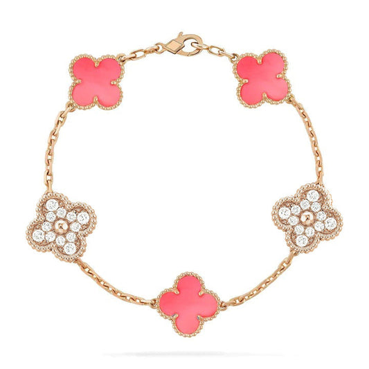 [Echo Fine ]CLOVER 5 MOTIF DIAMOND PINK MOP PINK GOLD BRACELET