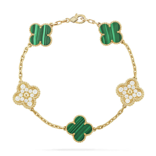 [Echo Fine ]CLOVER  5 MOTIF MALACHITE DIAMOND BRACELET
