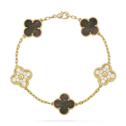 [Echo Fine ]CLOVER 5 MOTIF GRAY MOP DIAMOND BRACELET