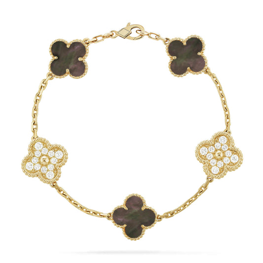 [Echo Fine ]CLOVER 5 MOTIF GRAY MOP DIAMOND BRACELET