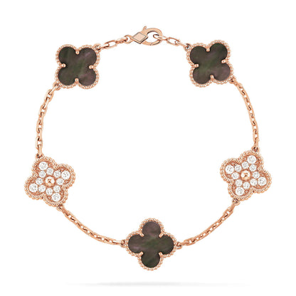 [Echo Fine ]CLOVER 5 MOTIF GRAY MOP DIAMOND BRACELET