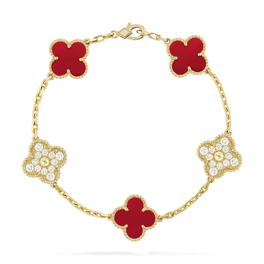 [Echo Fine ]CLOVER 5 MOTIFS CARNELIAN DIAMOND BRACELET