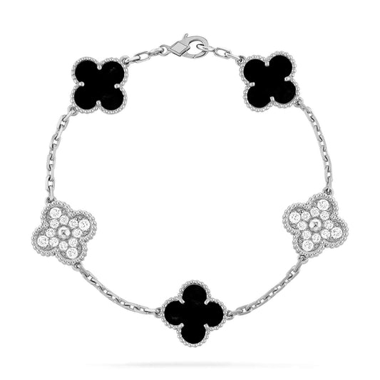 [Echo Fine ]CLOVER 5 MOTIF ONYXS DIAMOND BRACELET SILVER