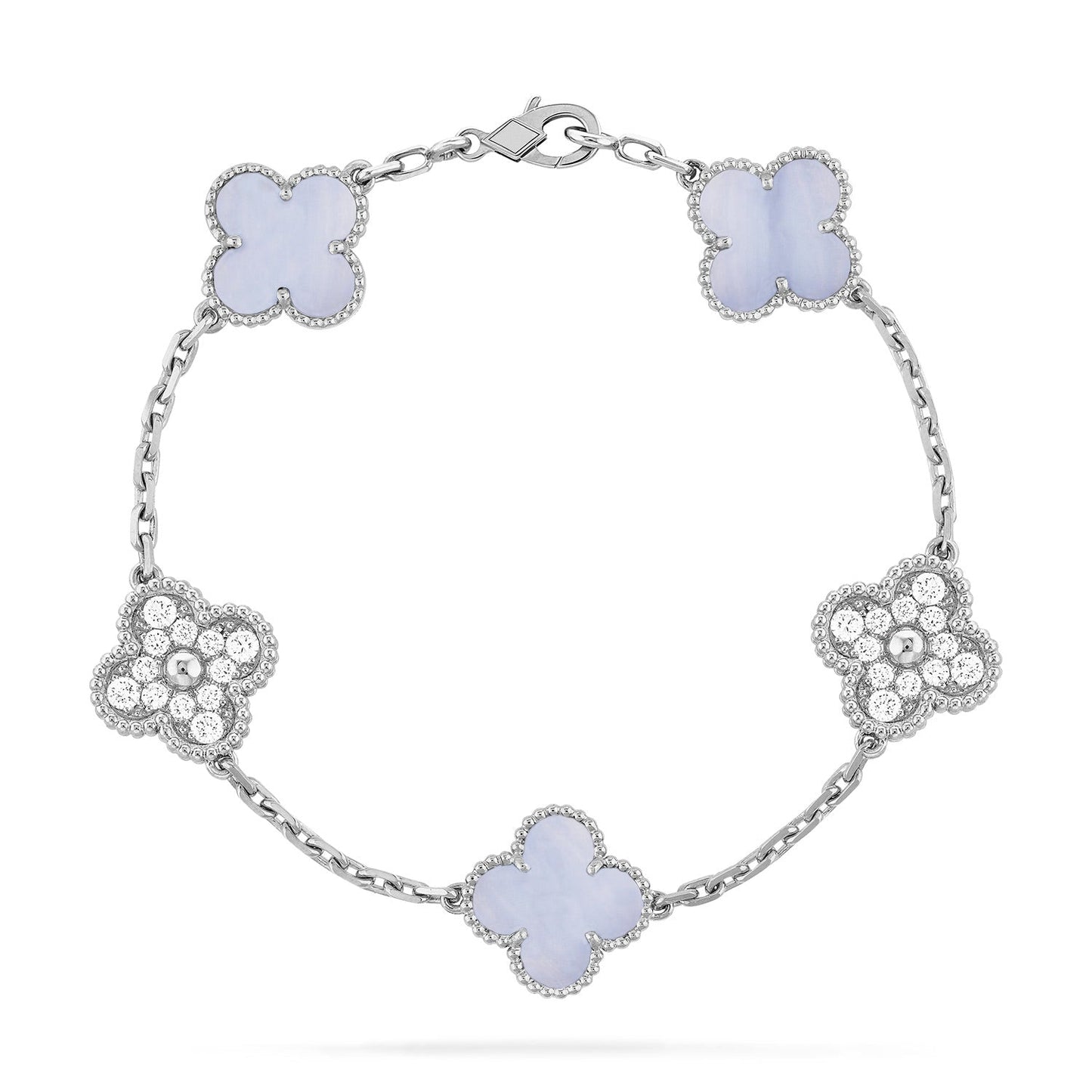 [Echo Fine ]CLOVER  5 MOTIF DIAMOND PURPLE CHALCEDONY BRACELET SILVER