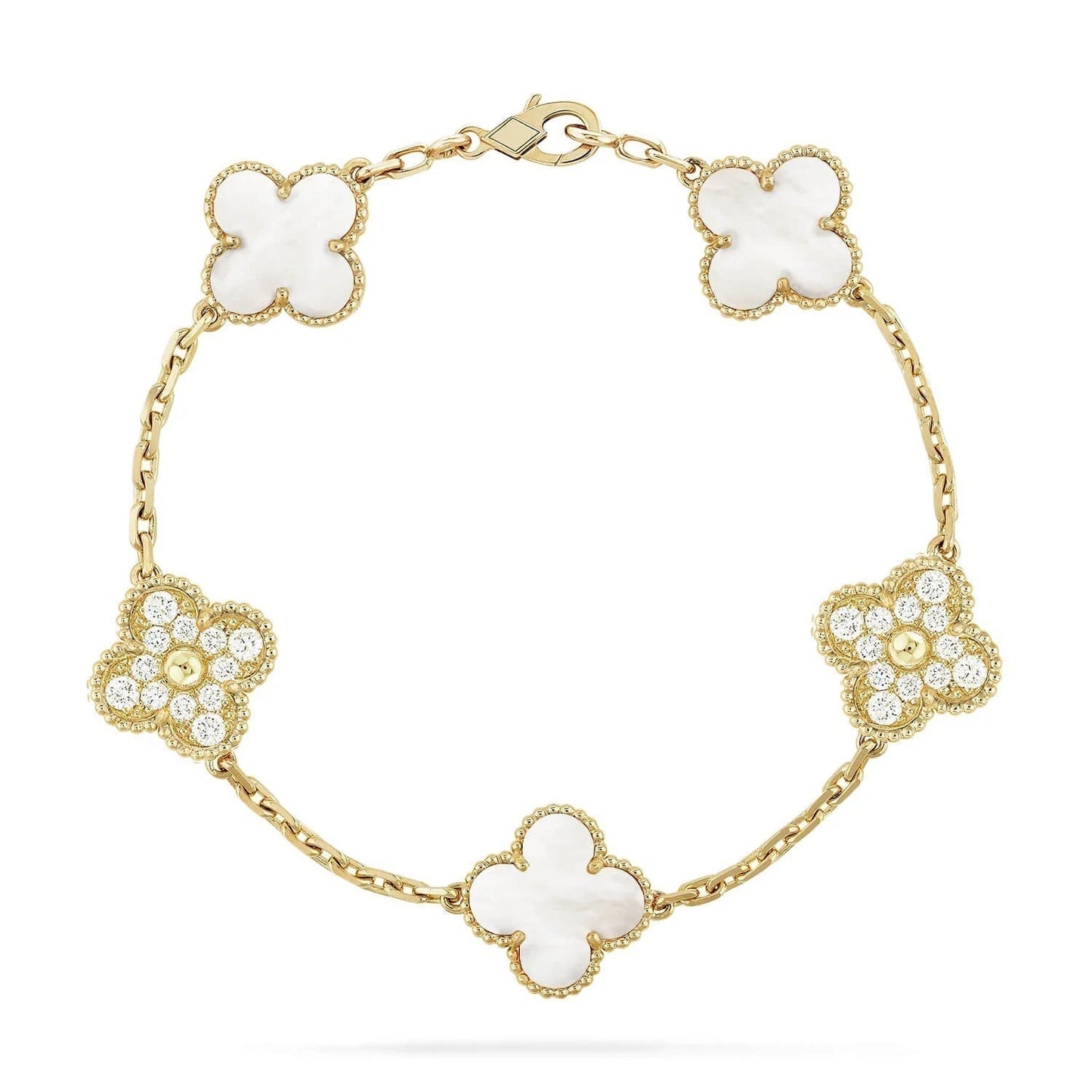 [Echo Fine ]CLOVER BRACELET 5 MOTIF WHITE MOP DIAMOND