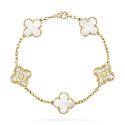 [Echo Fine ]CLOVER BRACELET 5 MOTIF WHITE MOP DIAMOND