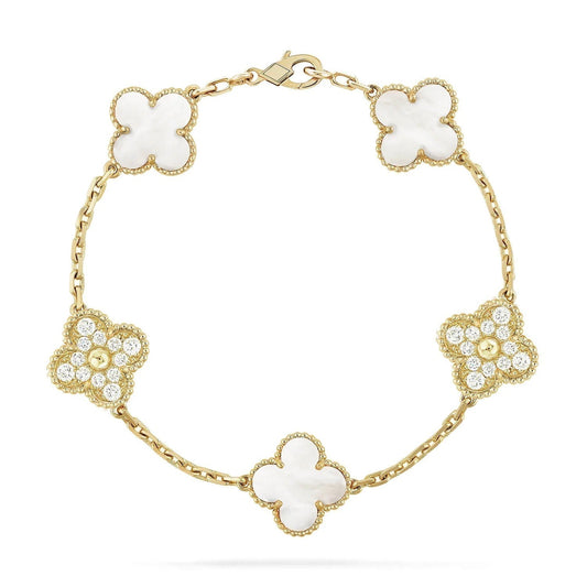[Echo Fine ]CLOVER BRACELET 5 MOTIF WHITE MOP DIAMOND