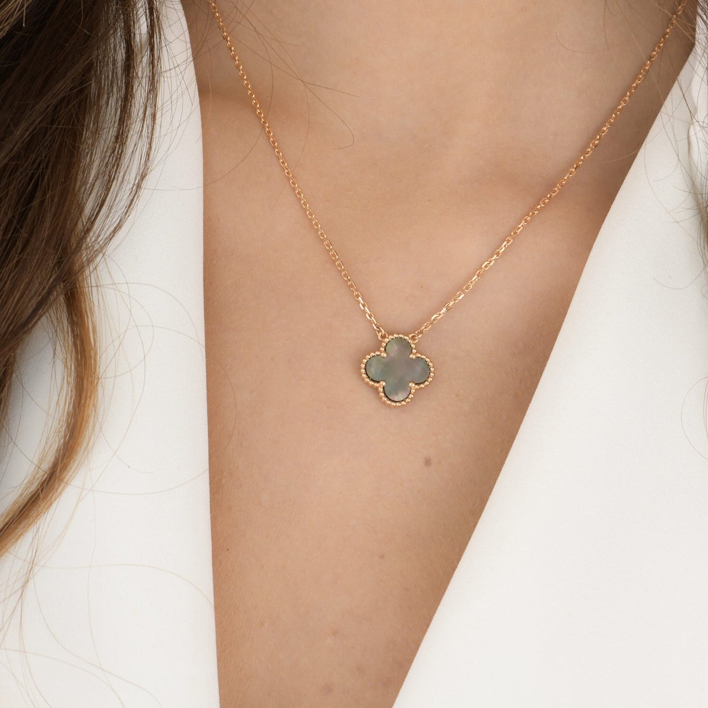 [Echo Fine ]CLOVER 15MM  GRAY MOTHER OF PEARL NECKLACE