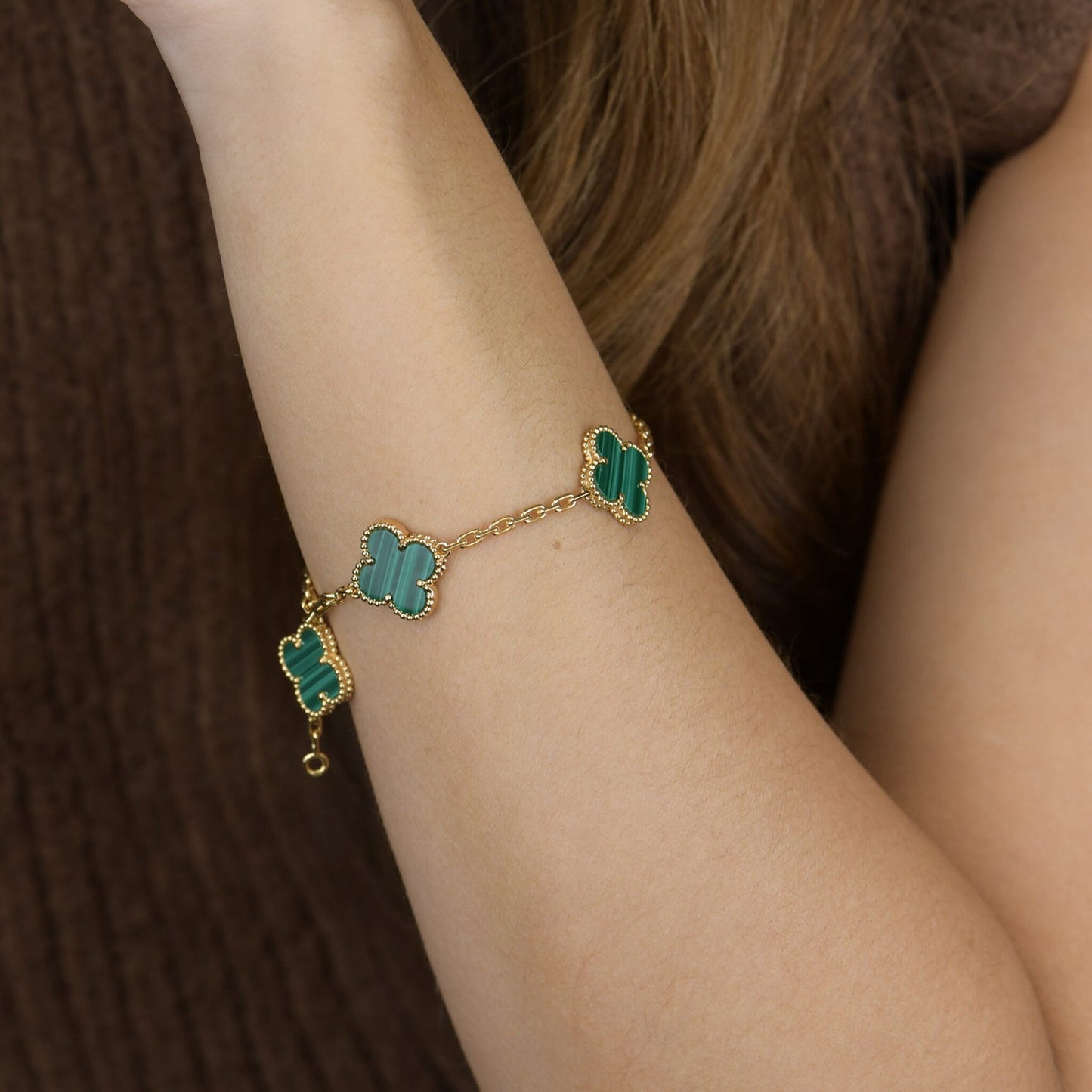 [Echo Fine ]CLOVER 5 MOTIFS MALACHITE BRACELET
