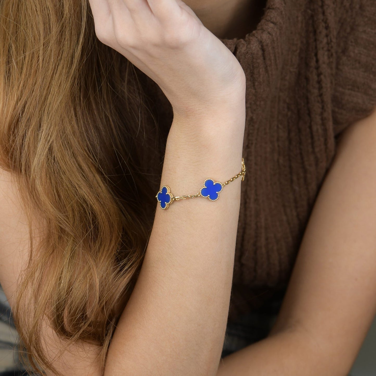 [Echo Fine ]CLOVER 5 MOTIFS BLUE AGATE BRACELET