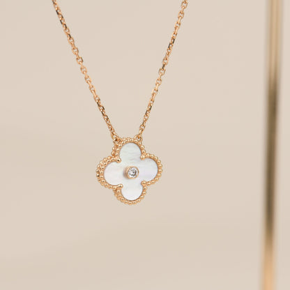 [Echo Fine ]CLOVER 15MM DIAMOND WHITE FRITILLARIA NECKLACE