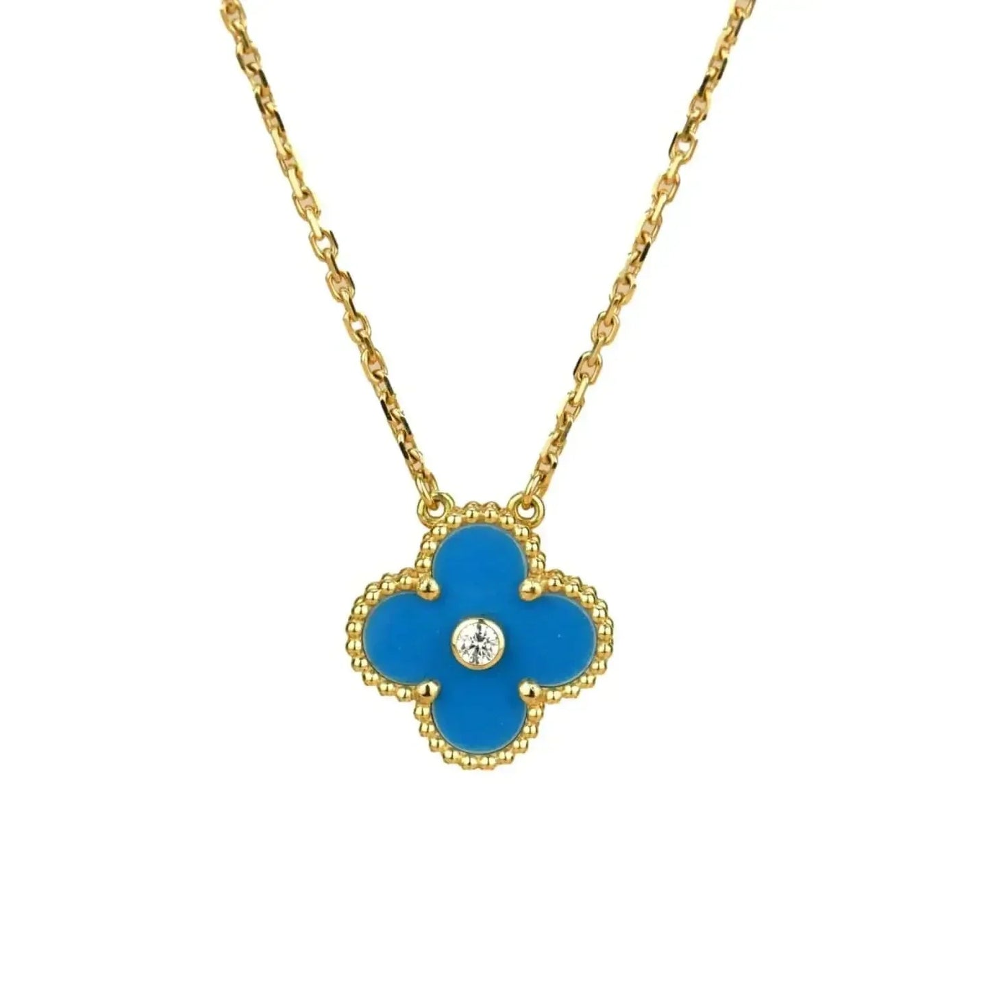[Echo Fine ]CLOVER 15MM DIAMOND AND BLUE AGATE NECKLACE