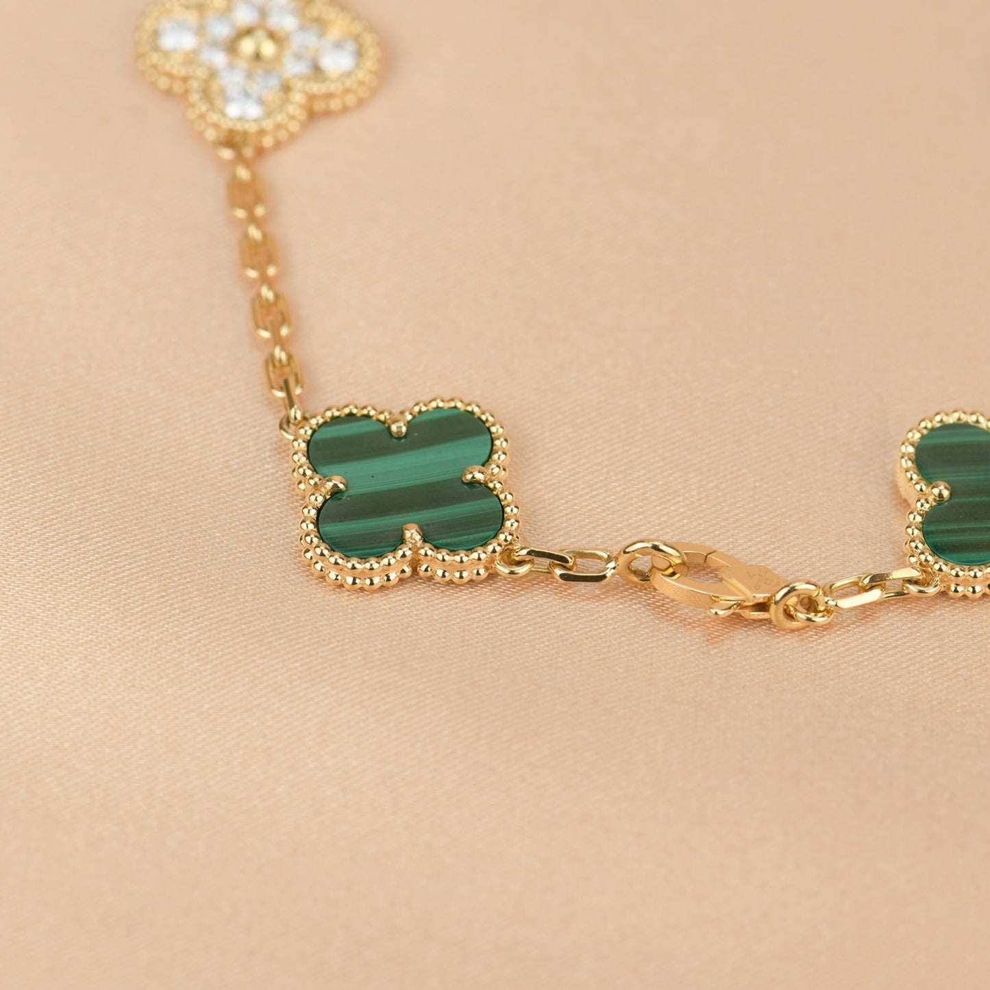 [Echo Fine ]CLOVER  5 MOTIF MALACHITE DIAMOND BRACELET