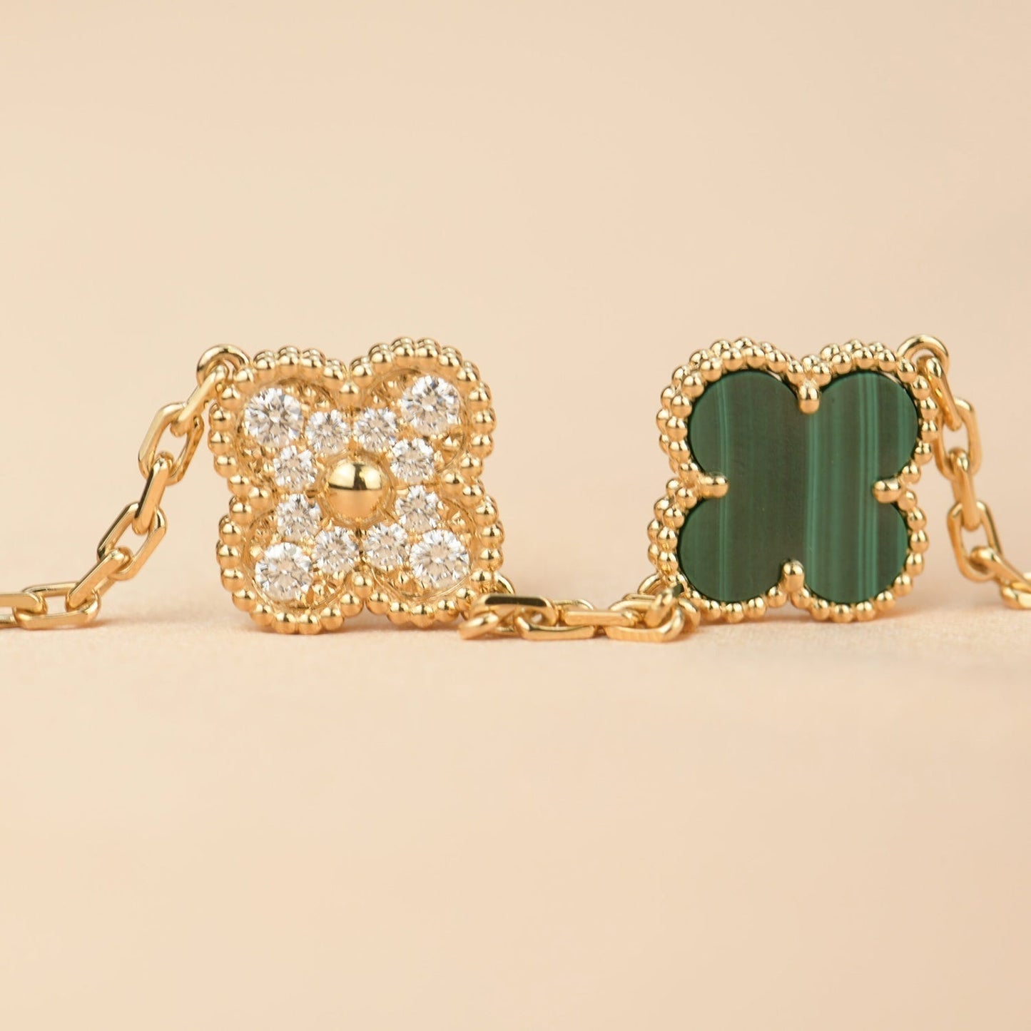 [Echo Fine ]CLOVER  5 MOTIF MALACHITE DIAMOND BRACELET