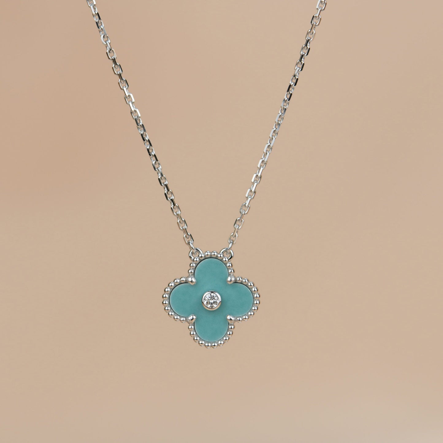 [Echo Fine ]CLOVER 15MM DIAMOND SVRES PORCELAIN  NECKLACE SILVER