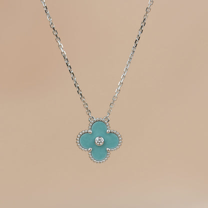 [Echo Fine ]CLOVER 15MM DIAMOND SVRES PORCELAIN  NECKLACE SILVER