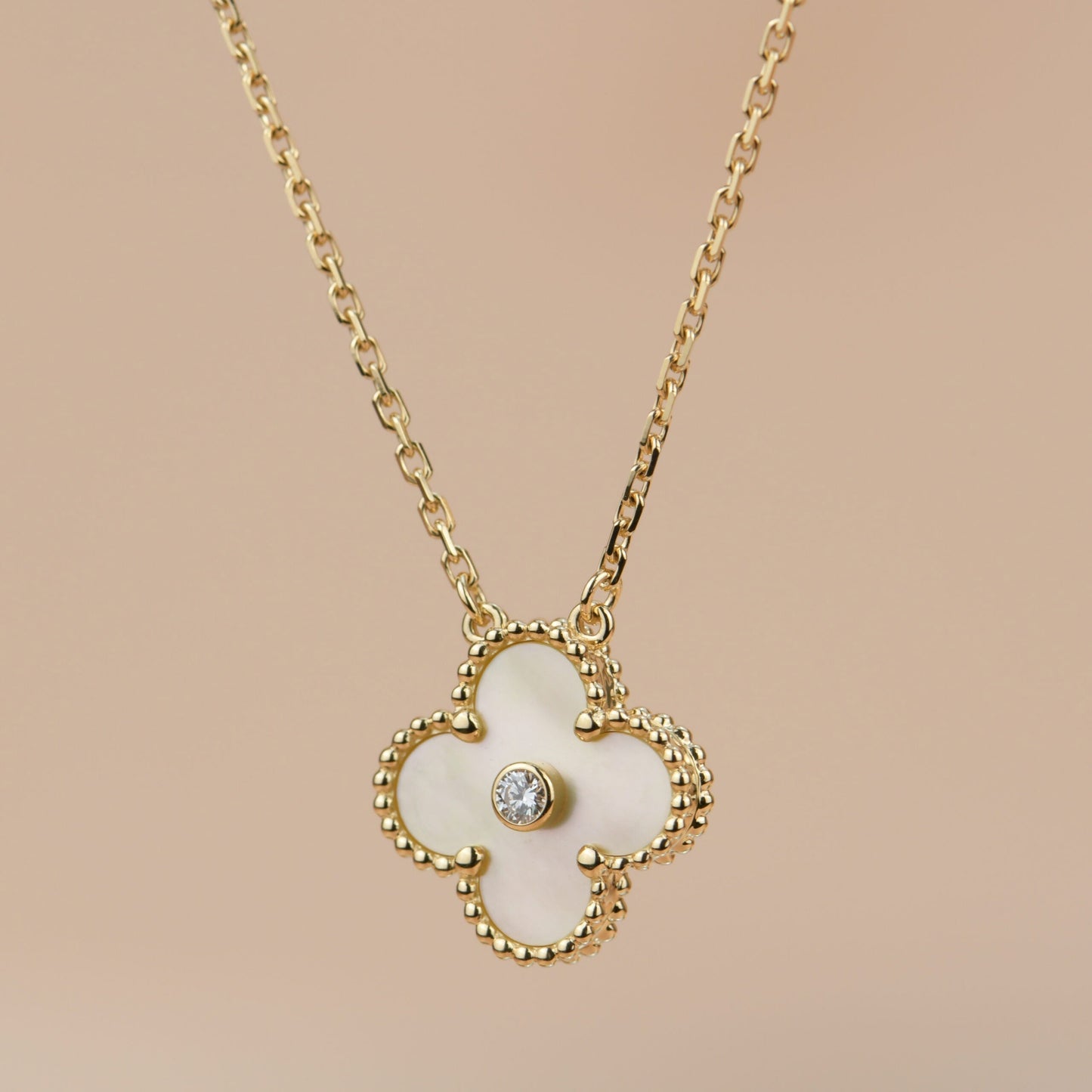 [Echo Fine ]CLOVER 15MM DIAMOND GOLD MOTHER OF PEARL NECKLACE
