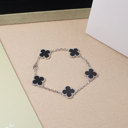 [Echo Fine ]CLOVER 5 MOTIF ONYXS  BRACELET SILVER
