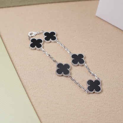 [Echo Fine ]CLOVER 5 MOTIF ONYXS  BRACELET SILVER