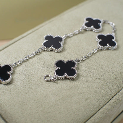 [Echo Fine ]CLOVER 5 MOTIF ONYXS  BRACELET SILVER