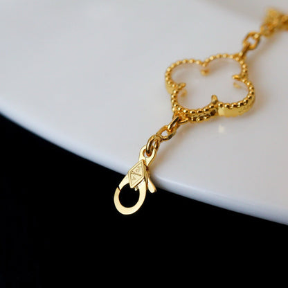 [Echo Fine ]CLOVER 5 MOTIF ROCK CRYSTAL PINK GOLD BRACELET