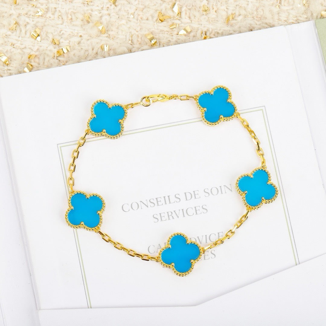 [Echo Fine ]CLOVER 5 MOTIFS TURQUOISE BRACELET