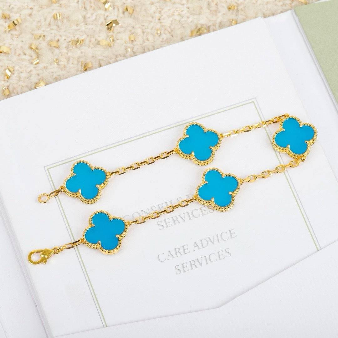 [Echo Fine ]CLOVER 5 MOTIFS TURQUOISE BRACELET