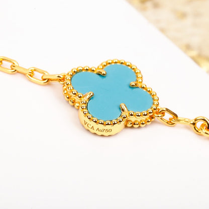 [Echo Fine ]CLOVER 5 MOTIF TURQUOISE DIAMOND GOLD BRACELET