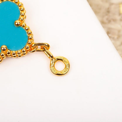 [Echo Fine ]CLOVER 5 MOTIF TURQUOISE DIAMOND GOLD BRACELET