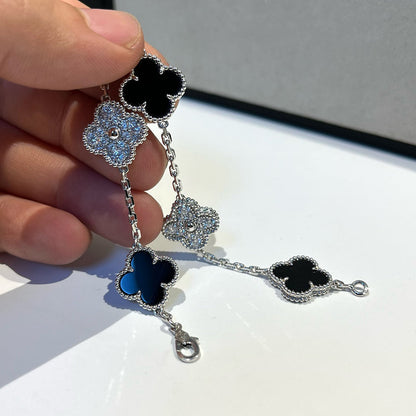 [Echo Fine ]CLOVER 5 MOTIF ONYXS DIAMOND BRACELET SILVER