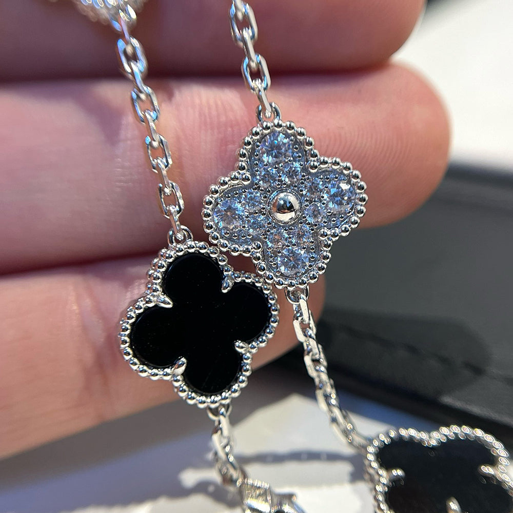 [Echo Fine ]CLOVER 5 MOTIF ONYXS DIAMOND BRACELET SILVER