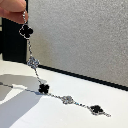 [Echo Fine ]CLOVER 5 MOTIF ONYXS DIAMOND BRACELET SILVER
