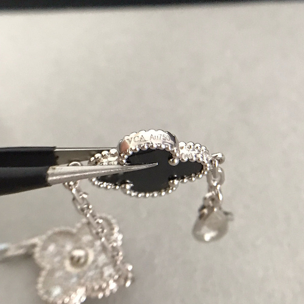 [Echo Fine ]CLOVER 5 MOTIF ONYXS DIAMOND BRACELET SILVER