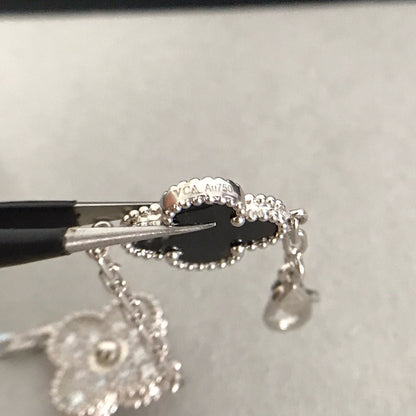 [Echo Fine ]CLOVER 5 MOTIF ONYXS DIAMOND BRACELET SILVER