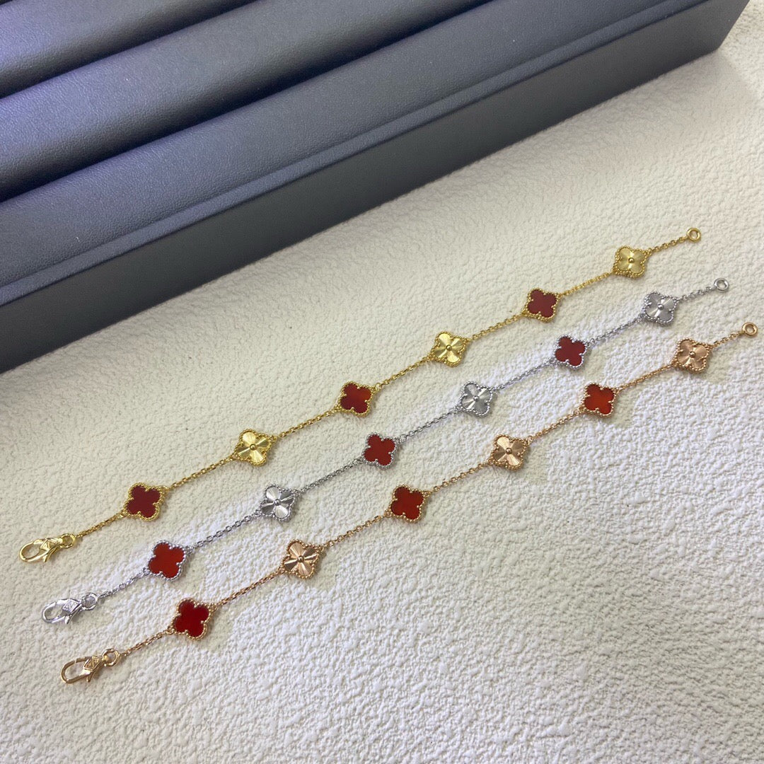 [Echo Fine ]CLOVER 6 MOTIF RED AGATE LASER BRACELET