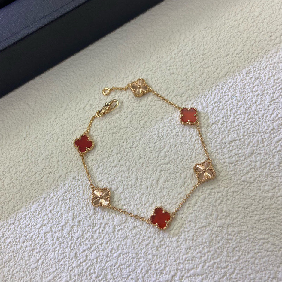 [Echo Fine ]CLOVER 6 MOTIF RED AGATE LASER BRACELET