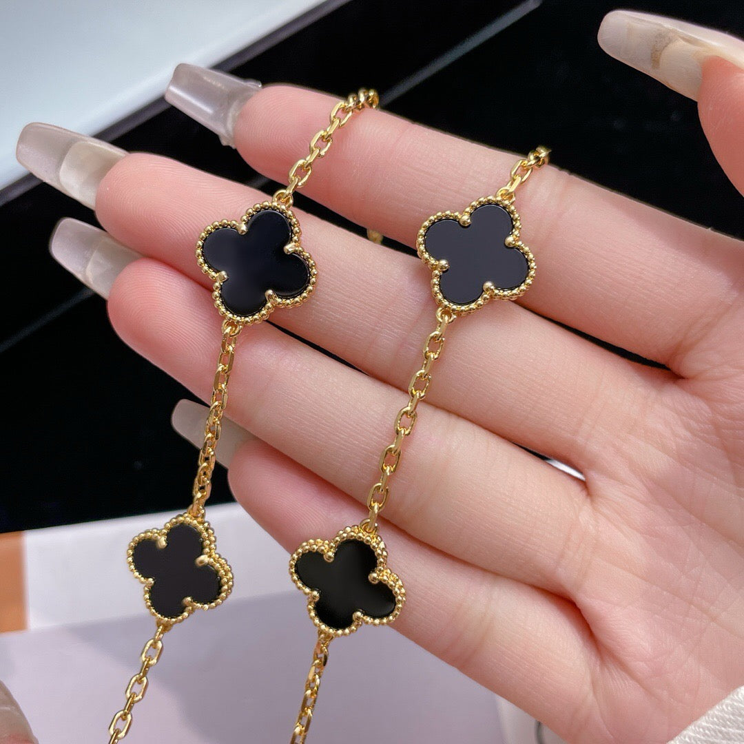 [Echo Fine ]CLOVER 10 MOTIFS ONYX NECKLACE