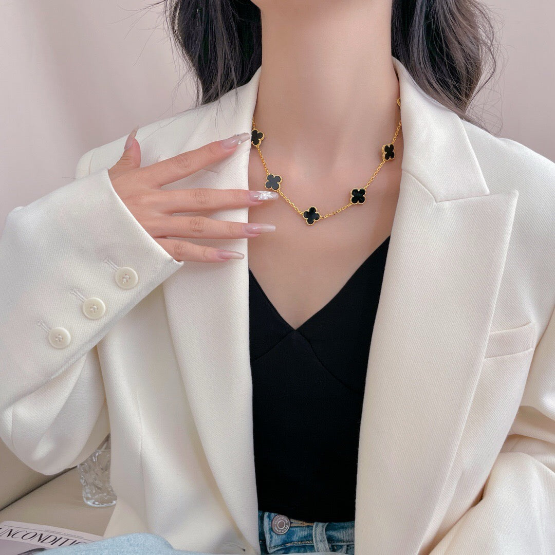 [Echo Fine ]CLOVER 10 MOTIFS ONYX NECKLACE