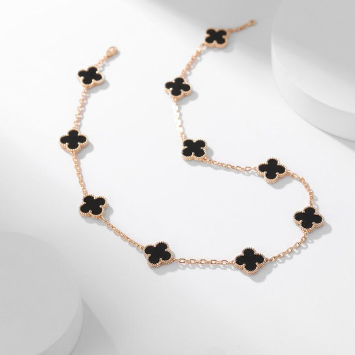 [Echo Fine ]CLOVER 10 MOTIFS ONYX NECKLACE