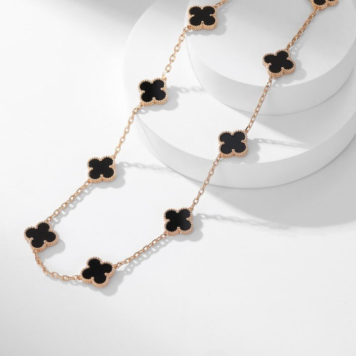 [Echo Fine ]CLOVER 10 MOTIFS ONYX NECKLACE