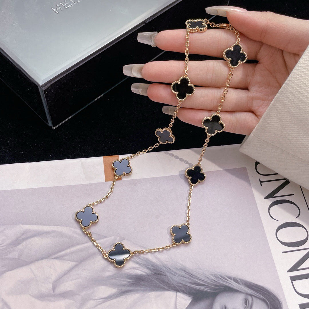 [Echo Fine ]CLOVER 10 MOTIFS ONYX NECKLACE