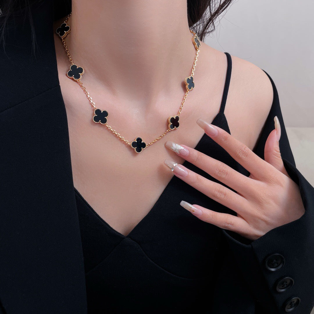 [Echo Fine ]CLOVER 10 MOTIFS ONYX NECKLACE