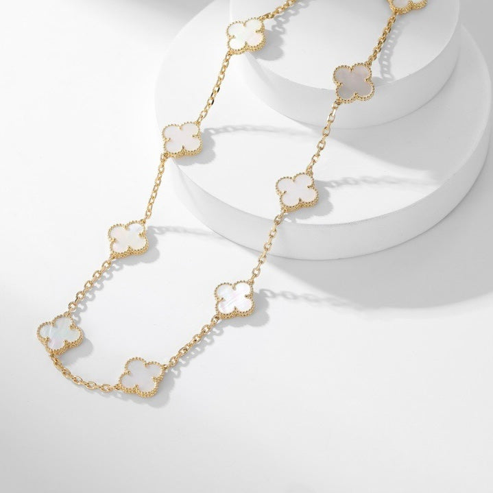 [Echo Fine ]CLOVER 10 MOTIFS WHITE MOTHER OF PEARL NECKLACE