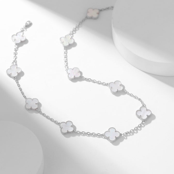 [Echo Fine ]CLOVER 10 MOTIFS WHITE MOTHER OF PEARL NECKLACE