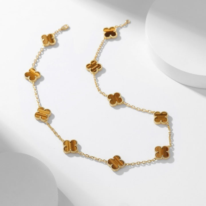 [Echo Fine ]CLOVER 10 MOTIFS TIGER EYE NECKLACE