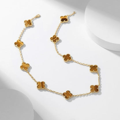 [Echo Fine ]CLOVER 10 MOTIFS TIGER EYE NECKLACE