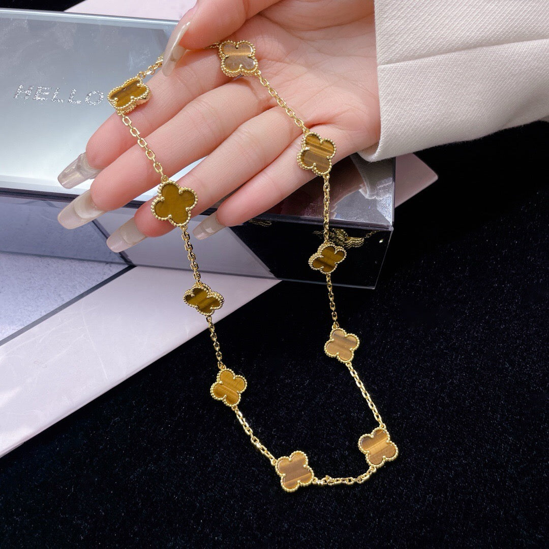 [Echo Fine ]CLOVER 10 MOTIFS TIGER EYE NECKLACE