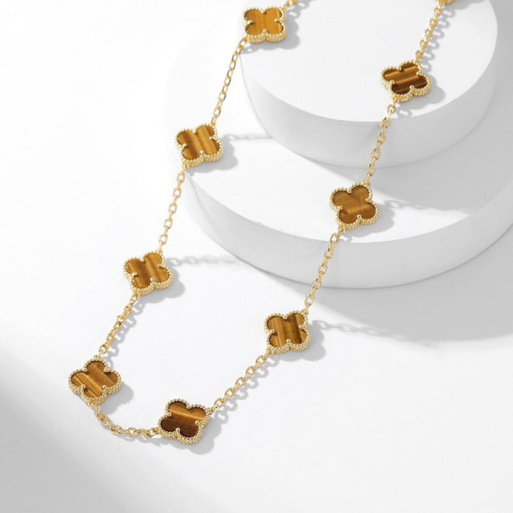 [Echo Fine ]CLOVER 10 MOTIFS TIGER EYE NECKLACE