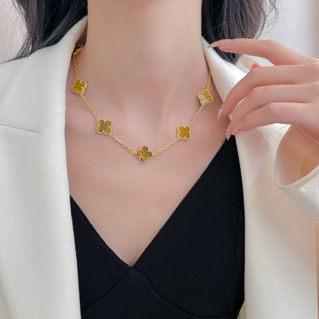 [Echo Fine ]CLOVER 10 MOTIFS TIGER EYE NECKLACE